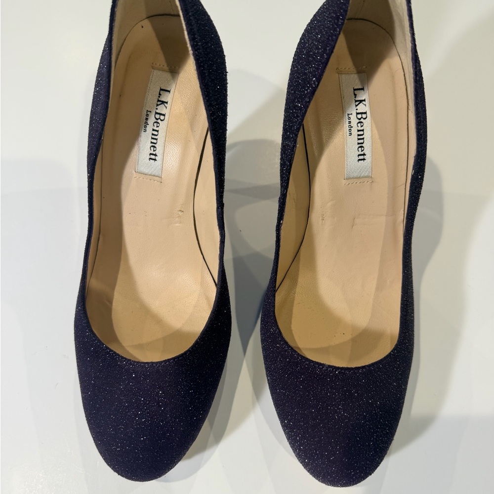 LK Bennett Navy Sparkle Round-Toe Pumps